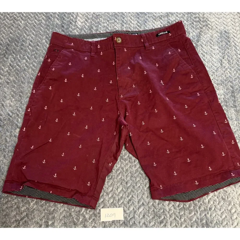Denim & Flower Ricky Singh Men's Shorts Cranberry Burgandy Gold Anchor Size 32